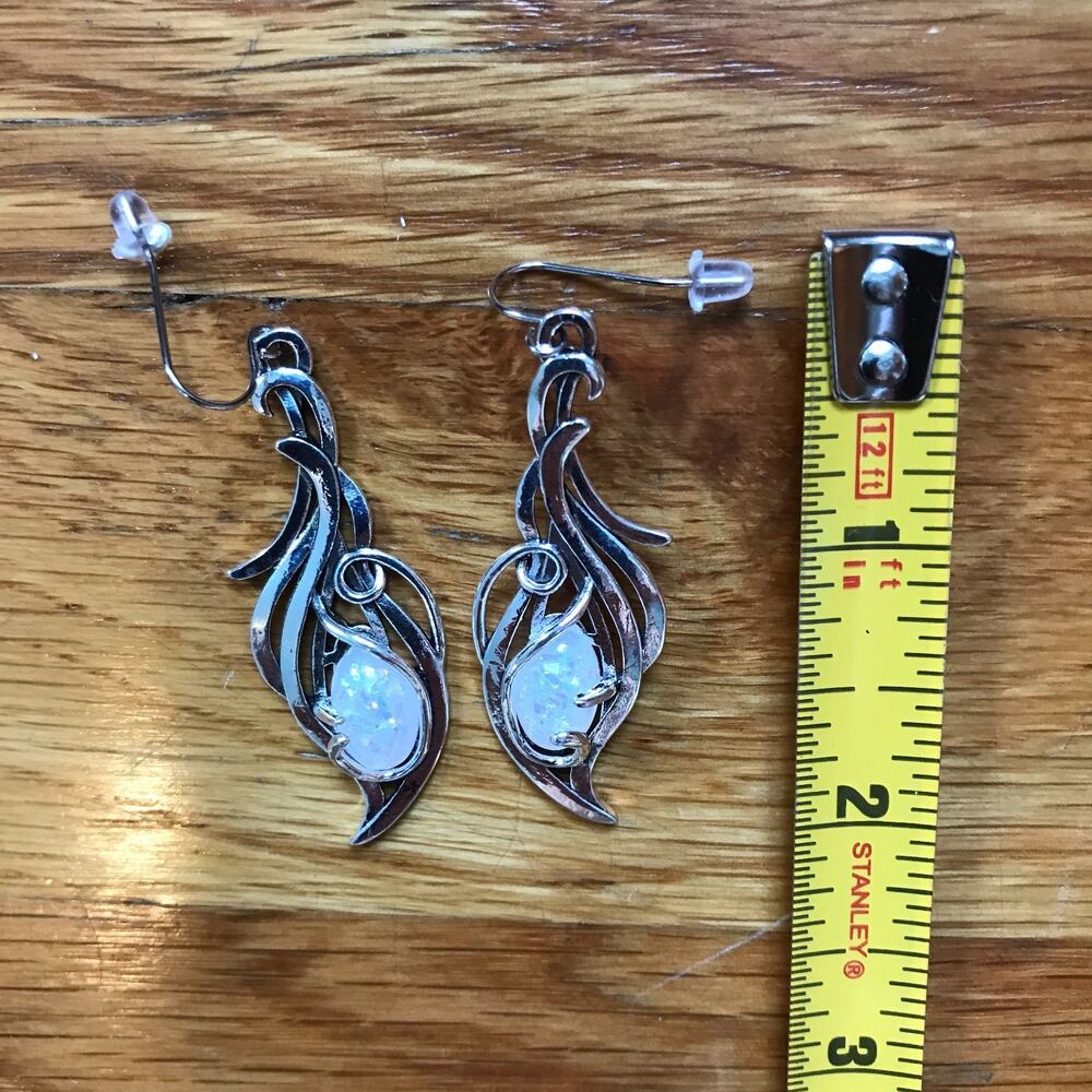 Gothic Victorian Lolita EGL Fairycore Silver & "Moonstone" Swirly Earrings - Picture 4 of 8